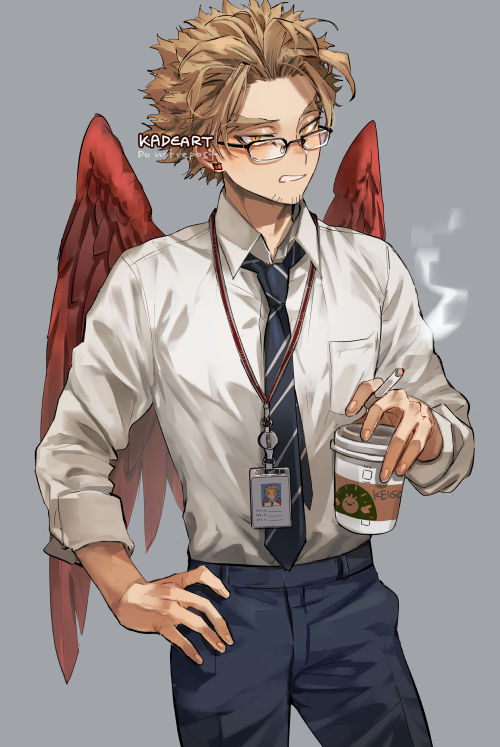 hawks (boku no hero academia) 1boy male focus necktie wings solo blonde hair shirt  illustration images