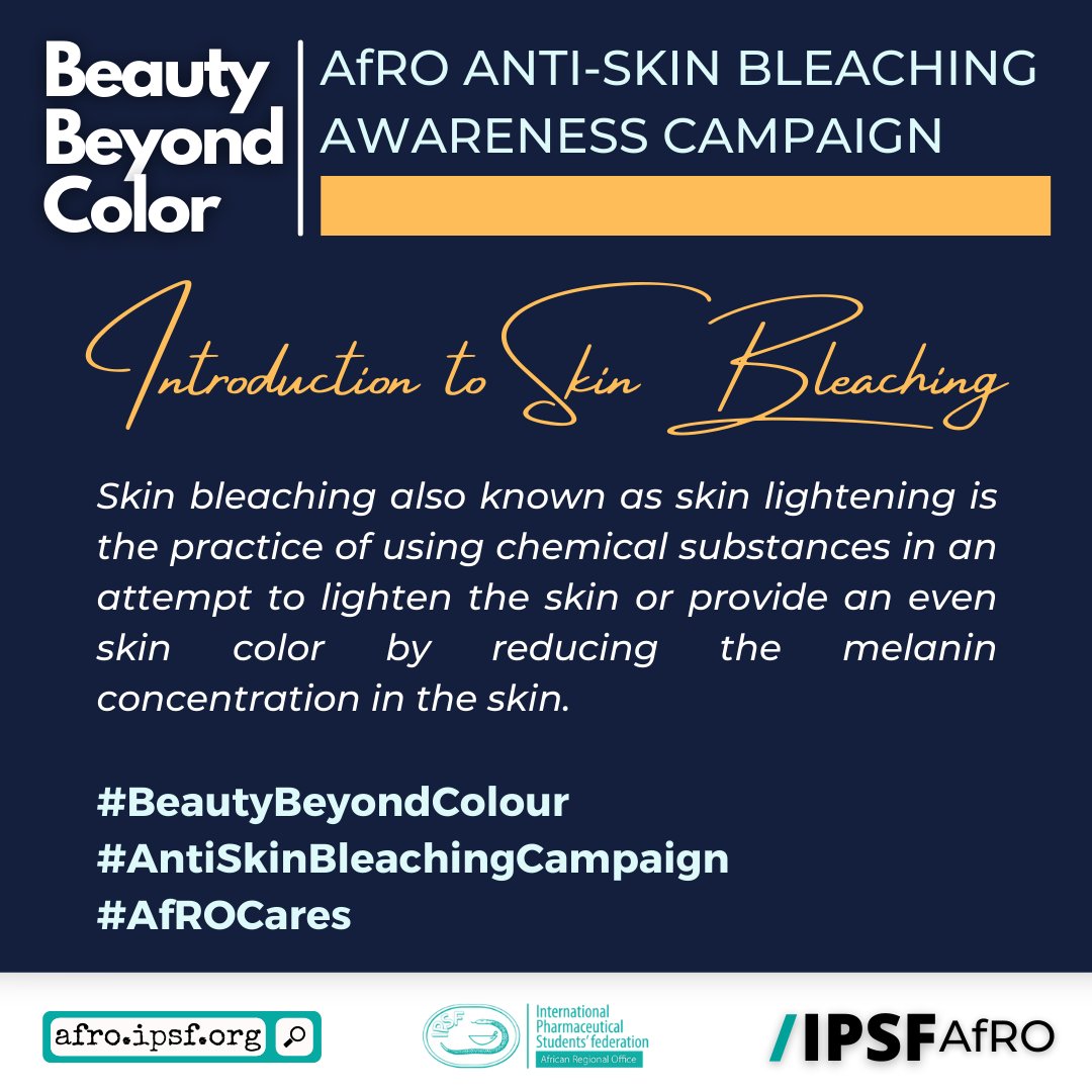 Skin bleaching refers to the whitening or lightening of the skin. It's the cosmetic practice of using chemical substances on the skin to make a part of the skin lighter or achieve an overall paler or lighter complexion. #AntiSkinBleachingCampaign #BeautyBeyondColour #AfROCares