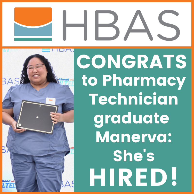 HBAS4's tweet photo. A big shout out to Pharmacy Technician Manerva: her externship site was so impressed, they offered her a job! Just another example of our career program grads in high demand. Learn how Manerva got certified &amp; hired @ HBAS: https://t.co/club9D2D6J https://t.co/cDbm6SLTzf https://t.co/yY0injGzVm