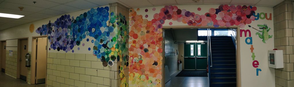 So proud of our school wide art project. Each student and staff member at <a href="/PerryHallES/">PerryHallES</a> crafted a dot to represent their part in our school communtiy. How will you make your mark this year? Always remember that You Matter! 💚🐊
