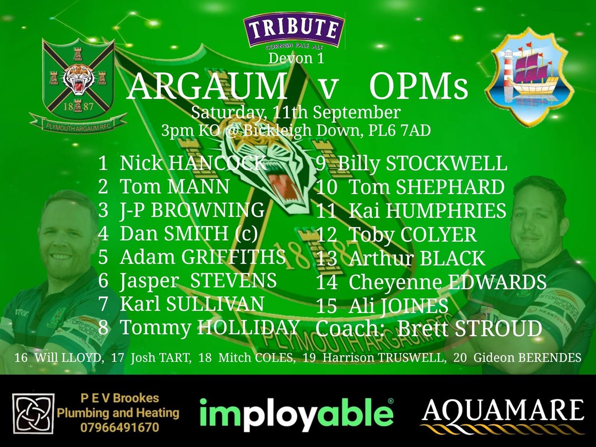 Team news is in!
🐯 ARGAUM V <a href="/OPM_Rugby/">OPM RUGBY</a> ⛵
Saturday, 3pm KO @ home (PL6 7AD)
<a href="/swsportsnews/">South West Sports News</a> <a href="/SportsPlymouth/">SPORTS GAZETTE</a> <a href="/PlymouthCombo/">Massage luxury Dubai</a> <a href="/DevonRFU/">Devon RFU</a> <a href="/imployable/">imployable</a> #MightyArgaum #iBelieve