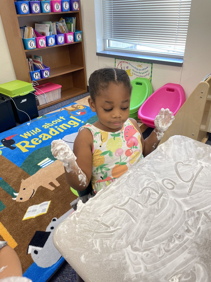 Shaving Cream Fun… practicing writing our names.  <a href="/McneilKinder/">McneilKindergarten</a> <a href="/McNeilElem/">McNeil Elementary</a>