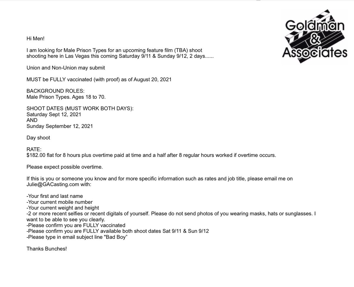 GACasting's tweet image. Looking for Male Prison Types ages 18 to 70…….