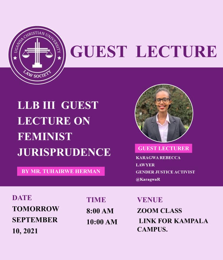 As we welcome you to the new day. Allow us wish you a good morning with a must attend lecture from <a href="/KaragwaR/">Rebecca Karagwa</a> on #Feminism. The link will be availed soon
<a href="/htuhairwe/">Tuhairwe Herman</a> <a href="/foum_iman/">Asmahan Foum Iman</a> <a href="/nbstv/">NBS Television</a> <a href="/UCUniversity/">Uganda Christian University (Official)</a> <a href="/nkumba_law/">Nkumba University Law Society</a> <a href="/LawCavendish/">Cavendish Law Society</a> <a href="/AlumniUcu/">UCU Alumni Association</a> <a href="/SocietyKiu/">KIU Law Society</a> <a href="/lawsocietymak/">Makerere Law Society(MLS)</a> @FALAS41518175