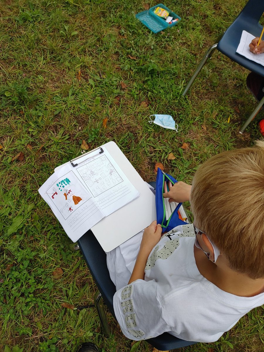 SchoolWolcott's tweet image. 4th grade literacy work outside