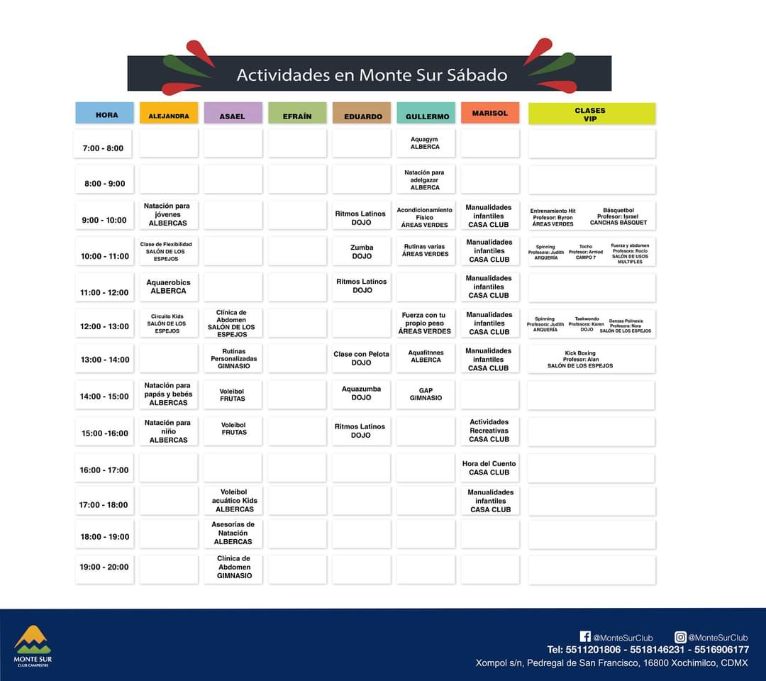MonteSurClub's tweet photo. Prepárate para un fin de semana lleno de actividades divertidas en #MonteSurClub #Deporte #Ejercicio https://t.co/akMpWQK2dO
