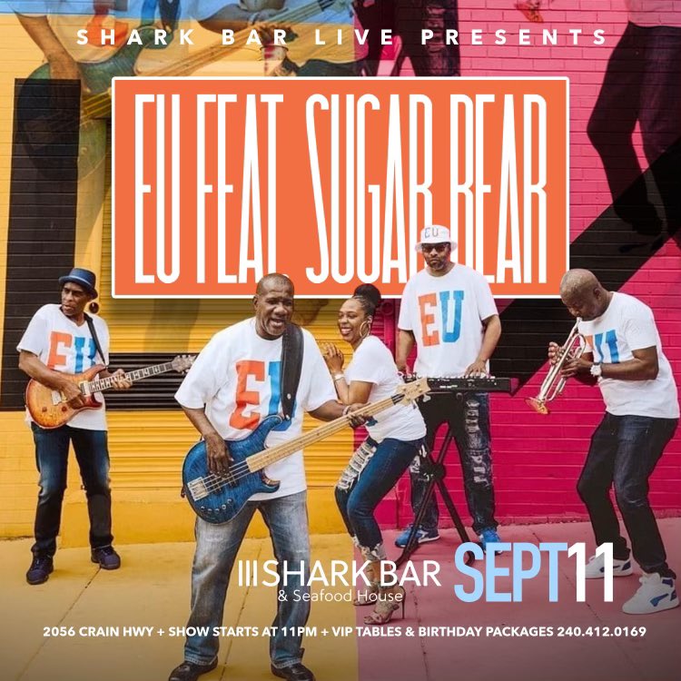 jenog61's tweet photo. THIS SATURDAY THE SHARK BAR IN BRANDYWINE MD. Feat #EU &amp; #SUGARBEAR (DONTPLAYWITSUGAR) https://t.co/wGjdLa9YPE
