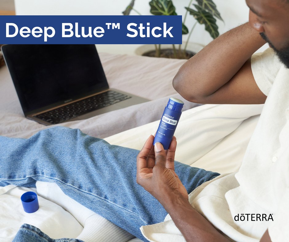 wrgrover's tweet photo. NEW PRODUCT LAUNCH!!! The same great Deep Blue® Soothing Blend, but with a NEW convenient application -- DEEP BLUE STICK! Can be used for ACHES, PAINS, ARTHRITIS, SPRAINS AND BRUISES! Who's excited?! #doterra #newproductlaunch #essentialoils #nontoxic https://t.co/3k1Y8RtBrH