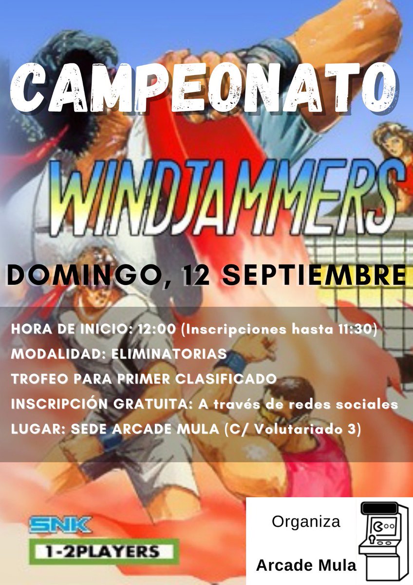ArcadeMula's tweet photo. ⚠️Este Domingo 12 de Septiembre inauguramos nuestro nuevo local y tendremos un Torneo de Windjammers.⚠️

🕹+25 Arcade clásicas
☄️Pinball
⚽️Futbolín
👾Consolas clásicas
🍻Cantina

😷Por supuesto con todas las medidas sanitarias.

🏠C/ Voluntariado, 3. Mula (Murcia)

¡Te esperamos! https://t.co/F6shK6iDGv