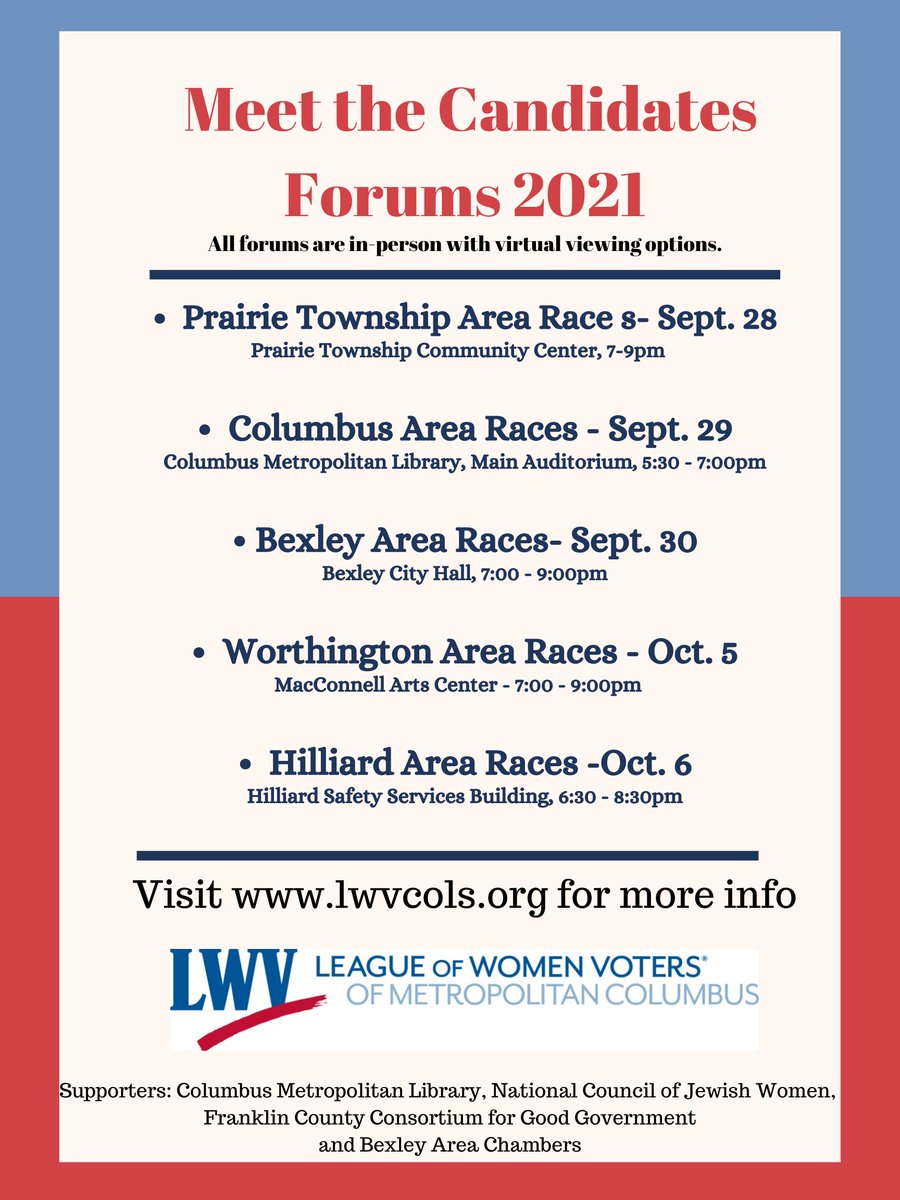 Join us for local candidate forums around Franklin County!Forums are in Person and will live streamed