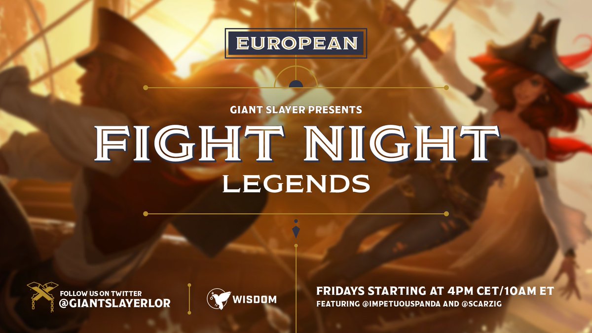 We've got your lobby for Fight Night: Legends EU ready!

Tune in TOMORROW at 4PM CET/10AM ET! ⚔️

<a href="/TomPeterka7/">Tomáš Peterka</a> 
<a href="/cosleon/">Marcos DeLeon</a> 
@SzychuHotS 
<a href="/Painas_/">Jorge Pinazo</a> 
<a href="/Cyrano86_/">Cyrano86</a> 
<a href="/BaJAtakk/">Michal Bárta</a> 
<a href="/Spaiikz/">Spaiikz</a> 
<a href="/Ragnaro88336425/">Ragnar_os</a> 

🎙️<a href="/ImpetuousPanda/">David Nolskog</a> &amp; <a href="/Scarzig/">Scarzig 🛡️ (Adam Watson)</a> 

⭕️Twitch.tv/GiantSlayerLoR