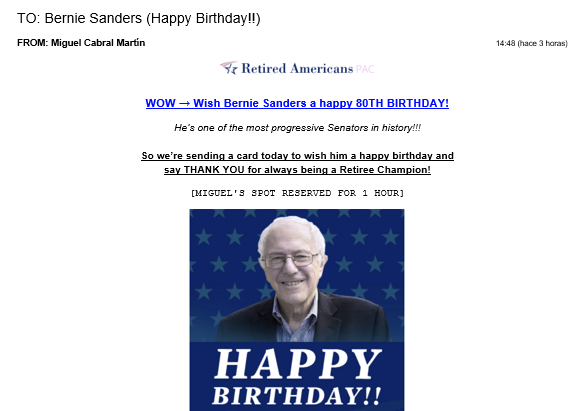 TO: Bernie Sanders (Happy Birthday!!)
 