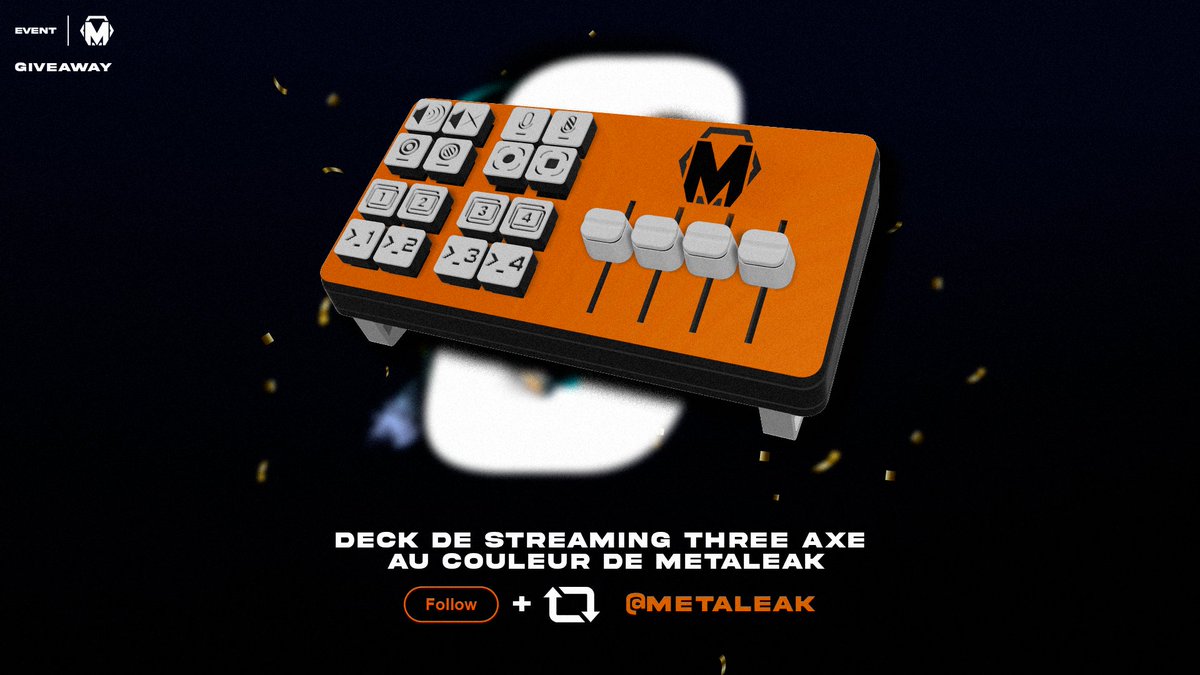 🎁 Giveaway 🎁

Un deck de streaming aux couleurs de metaleak rien que pour vous!

Pour tenter votre chance :
- Tag un ami
- Follow <a href="/TeamMetaleak/">Metaleak</a>
- RT le tweet

Un grand merci aux copains de chez <a href="/Threeaxefrance/">Threeaxe</a> ❤️🤝

Joyeux anniversaire à vous... Heuu nous... Heuu... HB🎂