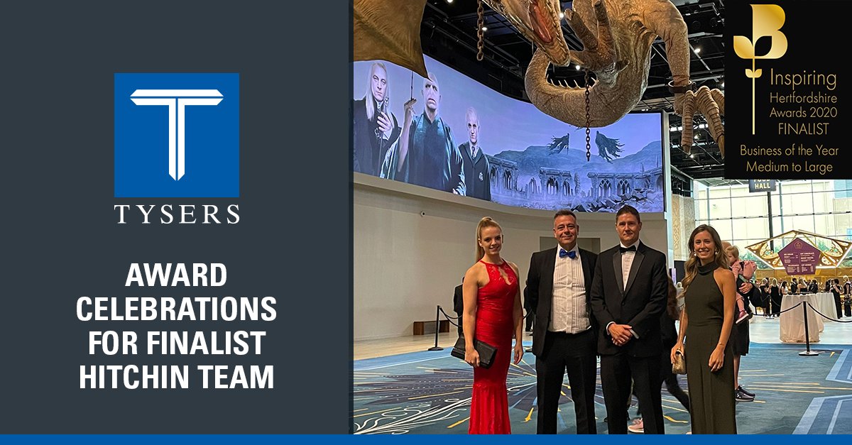 September is a month of award celebrations for our #TysersTeam. Tonight, as a finalist in the Business of the Year Medium to Large category, our Hitchin Office are attending the <a href="/HertsChamber/">HertsChamber</a>  Awards at Warner Bros Studios Leavesden. Good Luck to all finalists. #InspiringHerts21