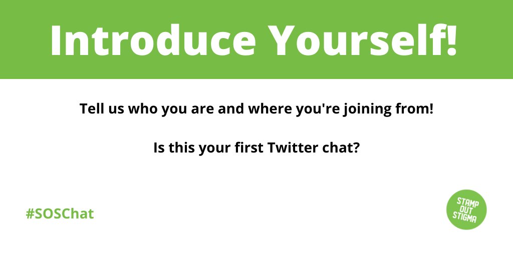 StampStigma's tweet photo. Let's take a minute for you to introduce yourself. Where is everyone joining us from? #SOSChat https://t.co/Iihum7Bnqx