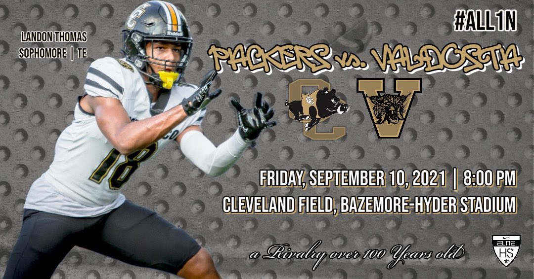 MAKE•THE•TRIP
Packers 🆚 Valdosta Wildcats 
🗓 Friday, September 10, 2021
⏰ 8:00 pm Kickoff
🏟 Cleveland Field at Bazemore-Hyder Stadium
📍 Valdosta, GA 
🎟 Pre-Sale $10 (stops Friday at noon)
📸 Alan Cortez