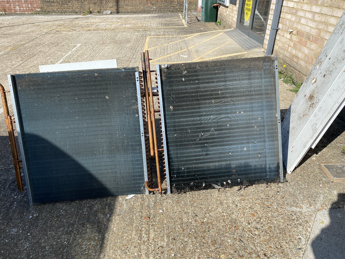 Polarcold1's tweet photo. Blown condenser on a J&amp;E condensing unit. Old ones stripped out and new ones fitted @AFRefrigeration @jehallfridge https://t.co/CcT9PpjcKJ