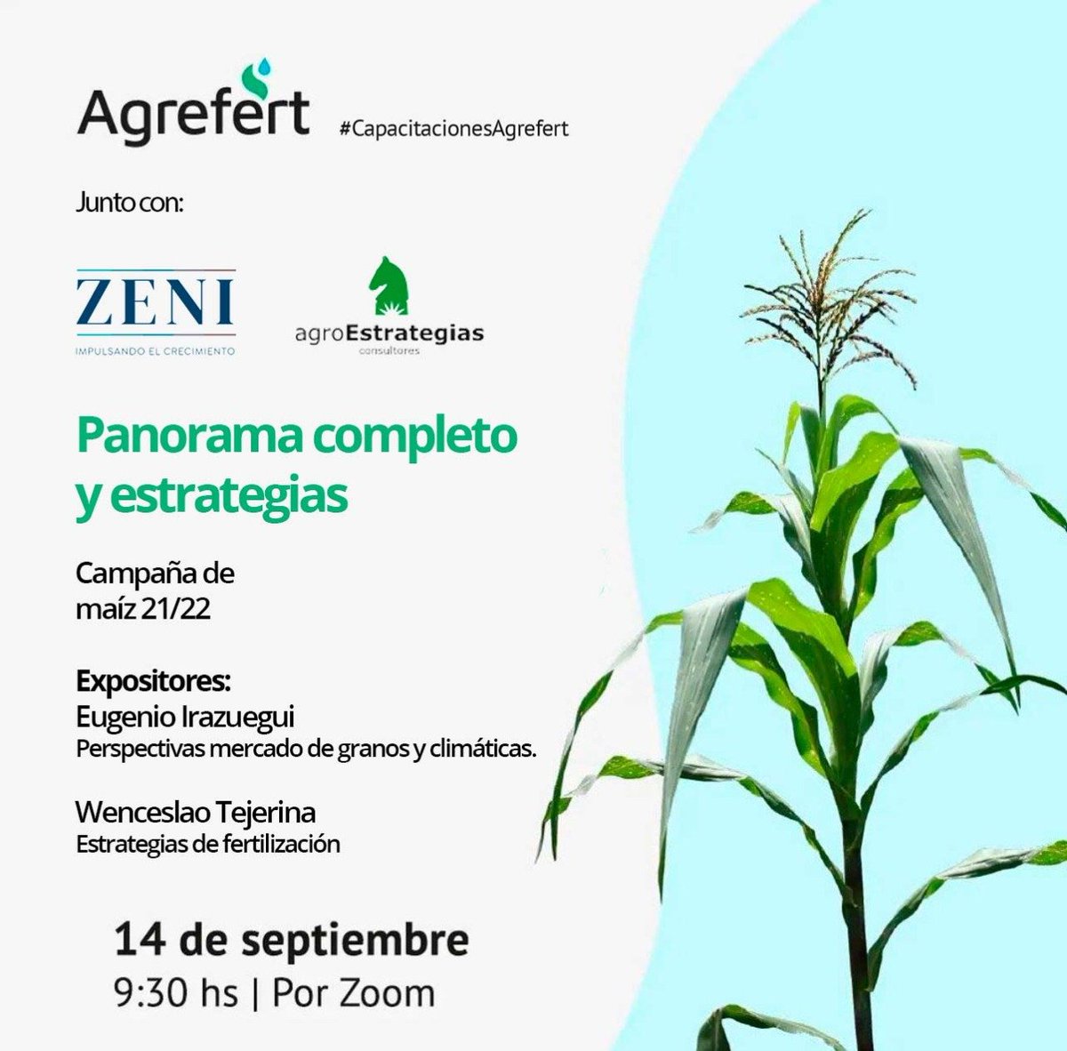 Todavía no te anotaste? 

No te pierdas la oportunidad de participar en la charla abierta y gratuita por Zoom que contara con los expertos de ZENI y Agro Estrategias! 

bit.ly/CharlaAgrefert…
