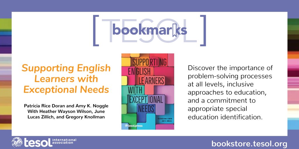 TESOL_Assn's tweet photo. Looking to better understand and support your #ELLs with disabilities? Discover the importance of problem-solving processes at all levels, inclusive approaches to education, and more in this much-needed book. https://t.co/3sagWxeFel #TESOL #TESL #ESL #thinkTESOL #TESOLpress https://t.co/P7D0c2aCEe