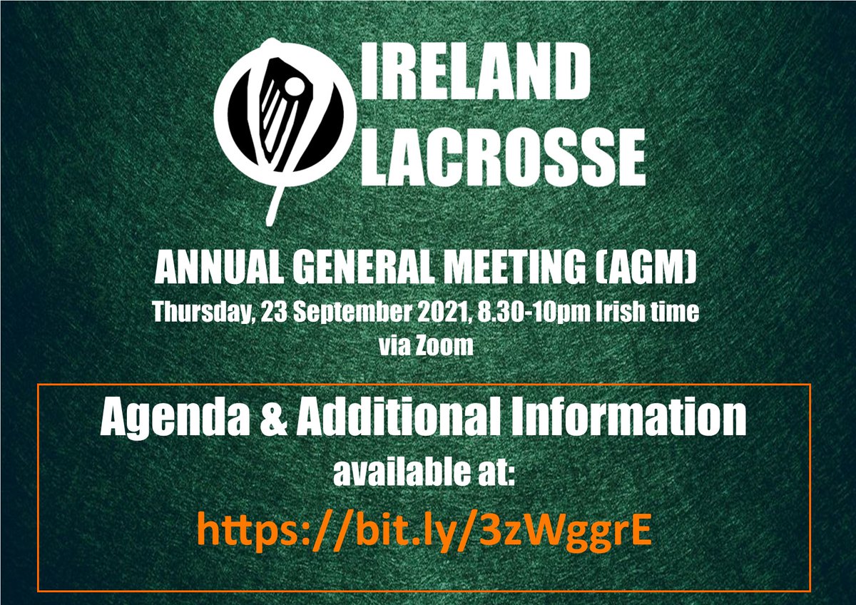 IrelandLacrosse's tweet photo. 🚨Ireland Lacrosse AGM🚨
Thursday, 23 Sept @ 8.30pm Irish time
More info at: https://t.co/EYf5VMknR9 https://t.co/W7ZChJYsjG