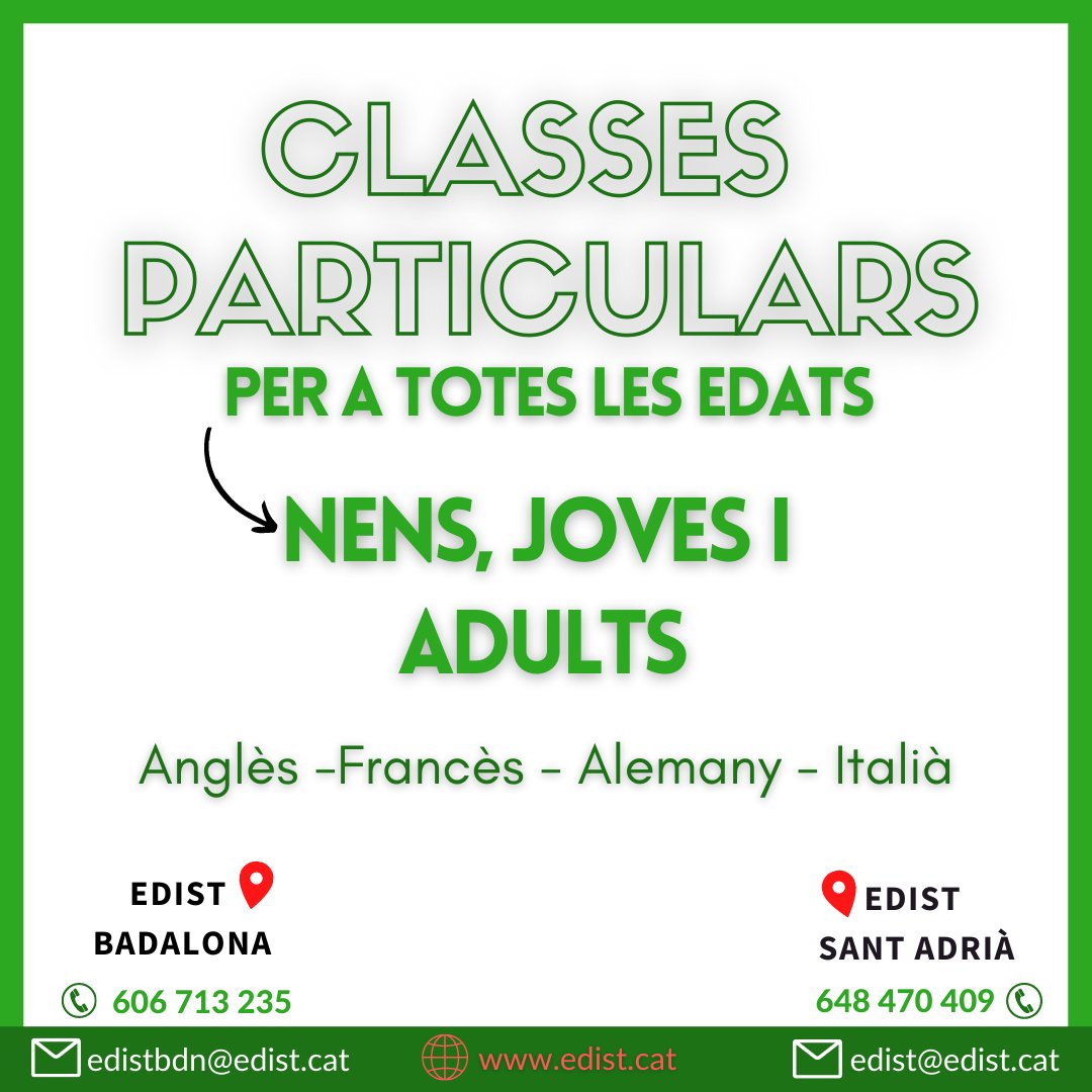 idiomesedist's tweet photo. 📣Vols aprendre idiomes però al teu ritme?
Et proposem les classes particulars per a totes les edats. 👥
📍Si necessites més informació, posa't en contacte amb nosaltres.
#classesparticulars #languages #anglès #alemany #italià #francès #learninglanguages #badalona #santadrià https://t.co/Y30Zfmunkt