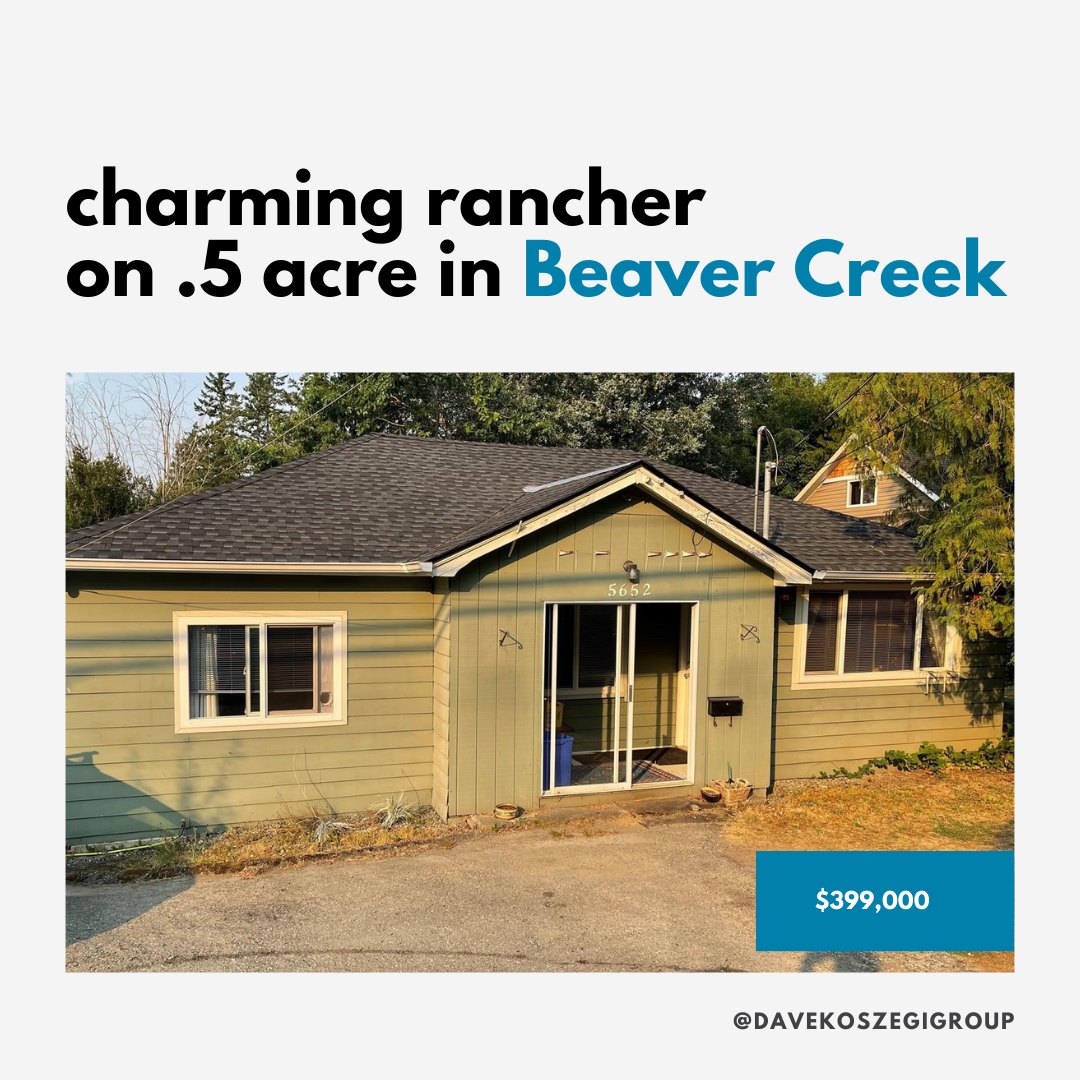 Don't miss this one! Lovely rancher offering 3 bedrooms and 1 bath on .5 acre in Beaver Creek. 🏡 5652 Beaver Creek Rd, #portalberni $399,000 
Contact John Clark: 250.723.7653 #vancouverisland