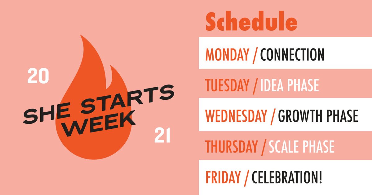 We've organized #SheStartsWeek in a special way this year so that it works best with YOUR schedule!

Do any of these themes stand out to you? Join us for a week of cheering on some awesome women and check out this awesome list of events!! → bit.ly/3zYa3eD