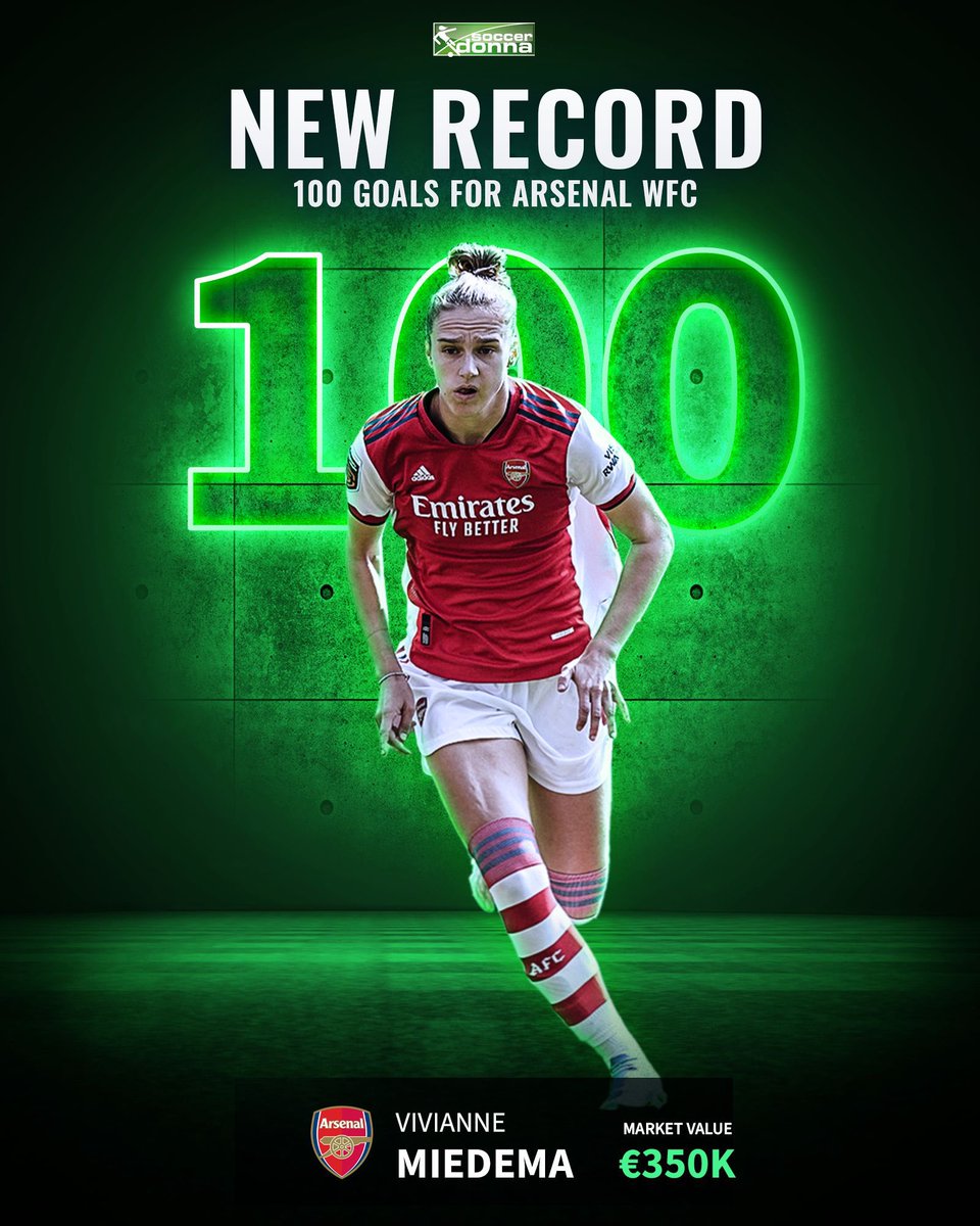 Vivianne Miedema scores her 1️⃣0️⃣0️⃣th goal for <a href="/ArsenalWFC/">Arsenal Women</a> through a hat-trick in her 110th game for the club! 🐐🥳 

(And all this at the age of 25 🤯)

#woso #futfem #100club #goalscorer