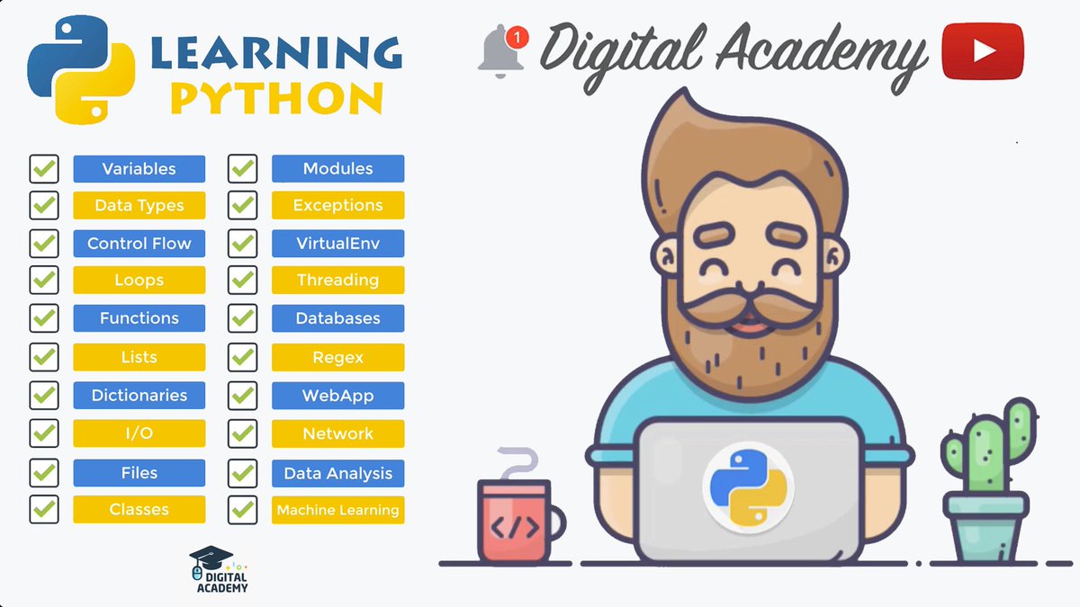 DigitalAcademyy's tweet image. In this entire FREE Course, You'll go through step-by-step Tutorials: Covering your Python Environment Setup, the Basic Concepts and Features of Python with Real-Life Projects to become a Python Developer
digital.academy.free.fr/subscribe
#python #developer #programming #100DaysOfCode