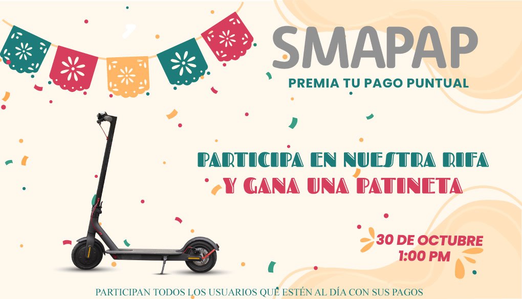 SMAPAP2021's tweet photo. Llego otra rifa #SMAPAP 😮!!! Un patín eléctrico!!! 👏🏻👀

Por cada mes que pagues es una oportunidad!! Solo tiene que estar al día y listo!!

La rifa la realizaremos el día 30 de octubre en vivo por este medio!! 

Mucha suerte!!! 🍀 💦 https://t.co/wEQEyqf5Hv