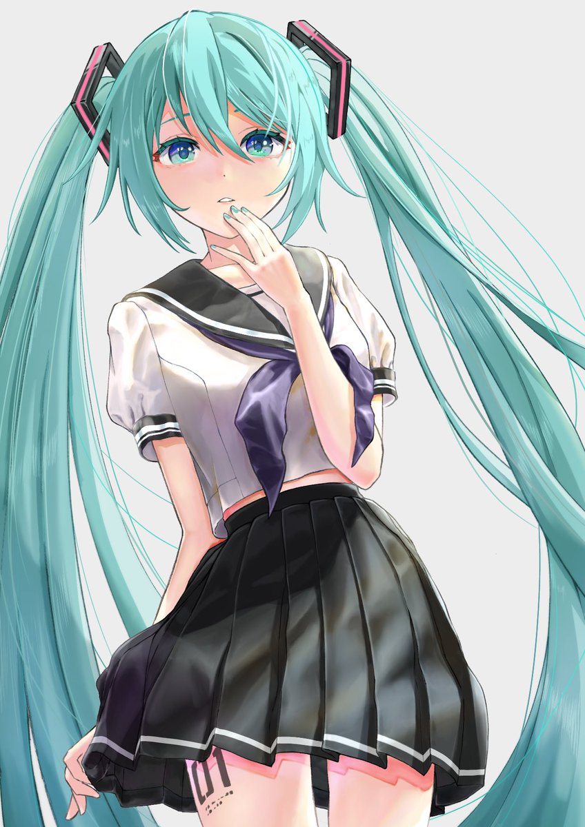 hatsune miku 1girl solo skirt long hair twintails pleated skirt very long hair  illustration images