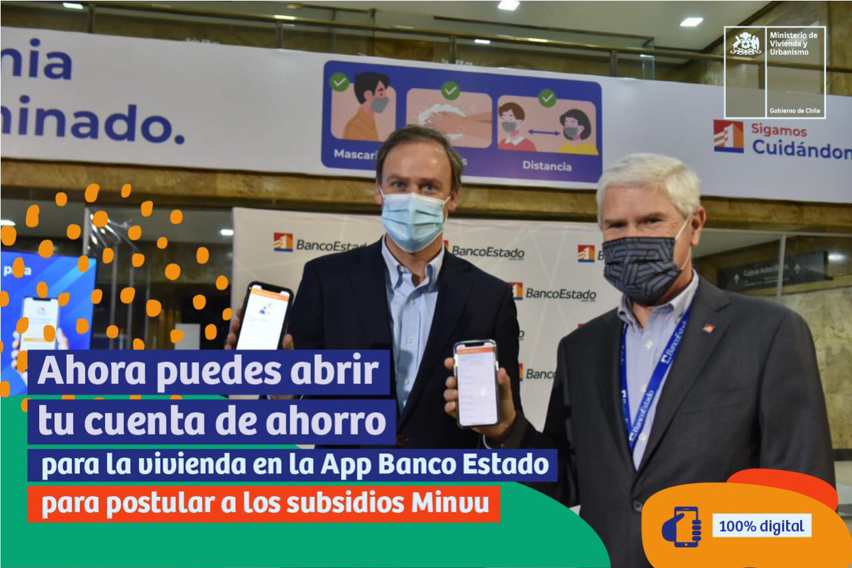 Minvu's tweet photo. Para agilizar el proceso de postulación a los #subsidiosMinvu, ahora podrás abrir tu cuenta de ahorro para la vivienda 100% online en la App @BancoEstado 📲
Conoce los montos de ahorro que se solicitan para postular a los distintos beneficios en https://t.co/usLQ4PMCKt https://t.co/HnKduLIcCw