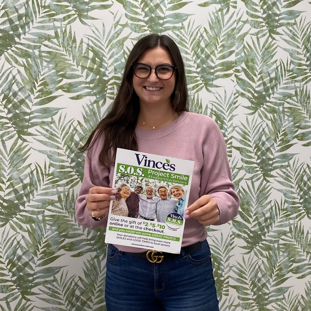 Team Vince's Mallory is here to remind us that #SupportOurSeniors Project SMILE campaign is happening now at any one of the @Vincesmarket locations. 
If you would like to support, you can donate in-store or online.  #VincesCares
vincesmarket.ca