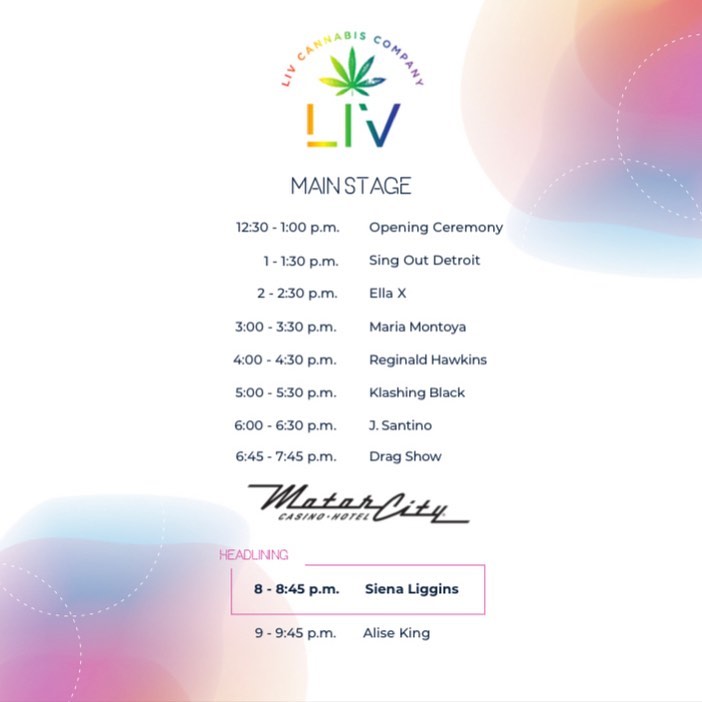 #Announcement: Check out our schedule for our Main Stage presented by our friends at LIV Ferndale. Performances include @notreginaldh, <a href="/iamjsantino/">Iamjsantino</a>, @KlashingBlack &amp; MORE! 🕺💃🎶  <a href="/MotorCityCasino/">MotorCity Casino</a> presents our headliners <a href="/sienaliggins/">siena*</a> &amp; Alise King! #LIVFerndale #FerndalePride