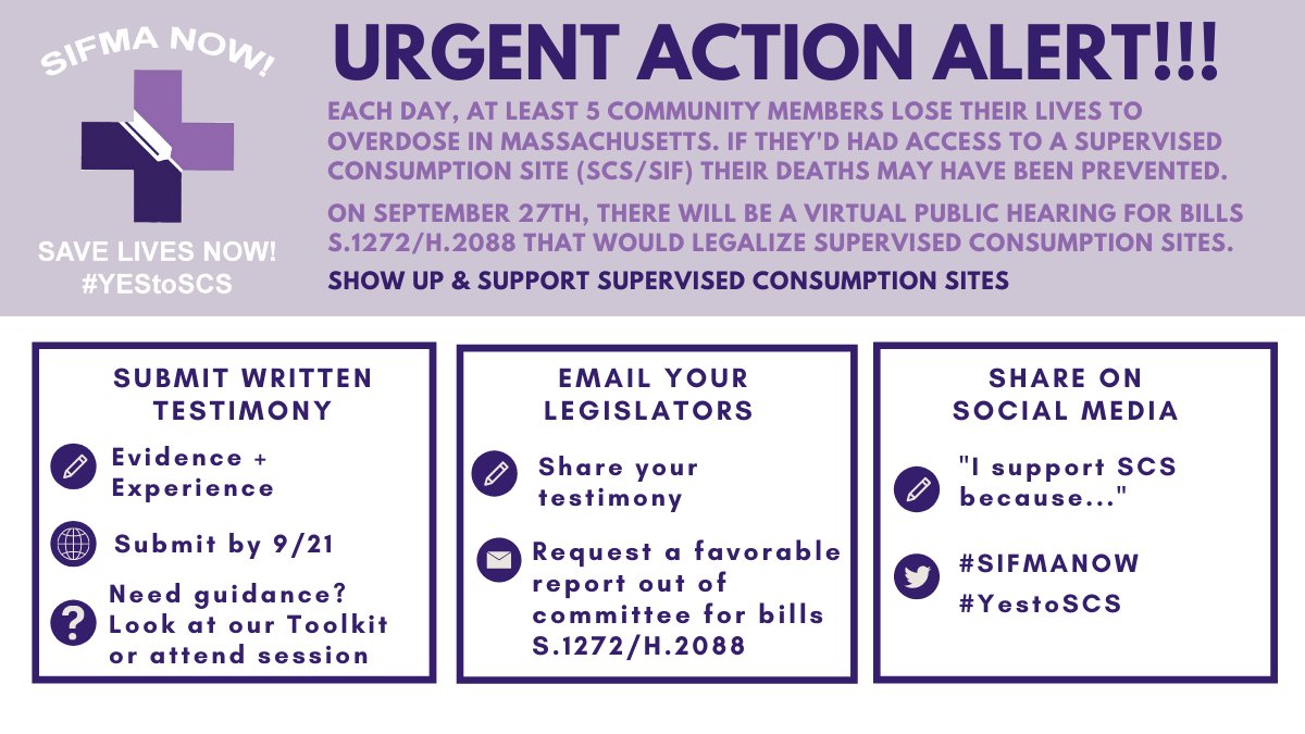 SIFMA_NOW's tweet photo. 💜TAKE ACTION &amp; SAVE LIVES💜
 
8K people in MA died of OD since initial supervised consumption site legislation was filed in 2017
 
EVERY OVERDOSE DEATH IS A POLICY FAILURE!
 
Support #SIFMANOW bills at 9/27 hearing &amp; demand #MApoli say #YestoSCS!
 
Info↓
https://t.co/jQiCwXKAOu https://t.co/0J8IKxuS7A
