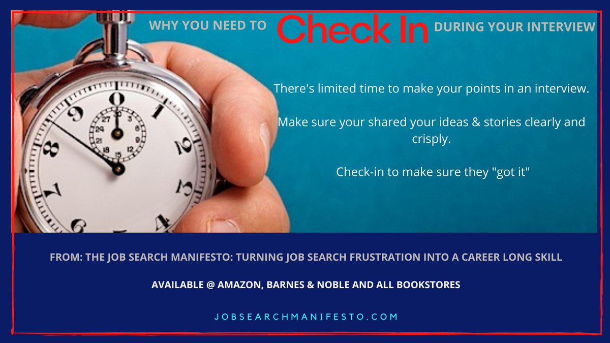Interviewing: we can get so caught up in delivering our answers..we forget to see if are being received or understood. Checking In is the way to catch this and prevent your message from getting lost - or misunderstood.
#jobsearch #careerchange #Jobhunt