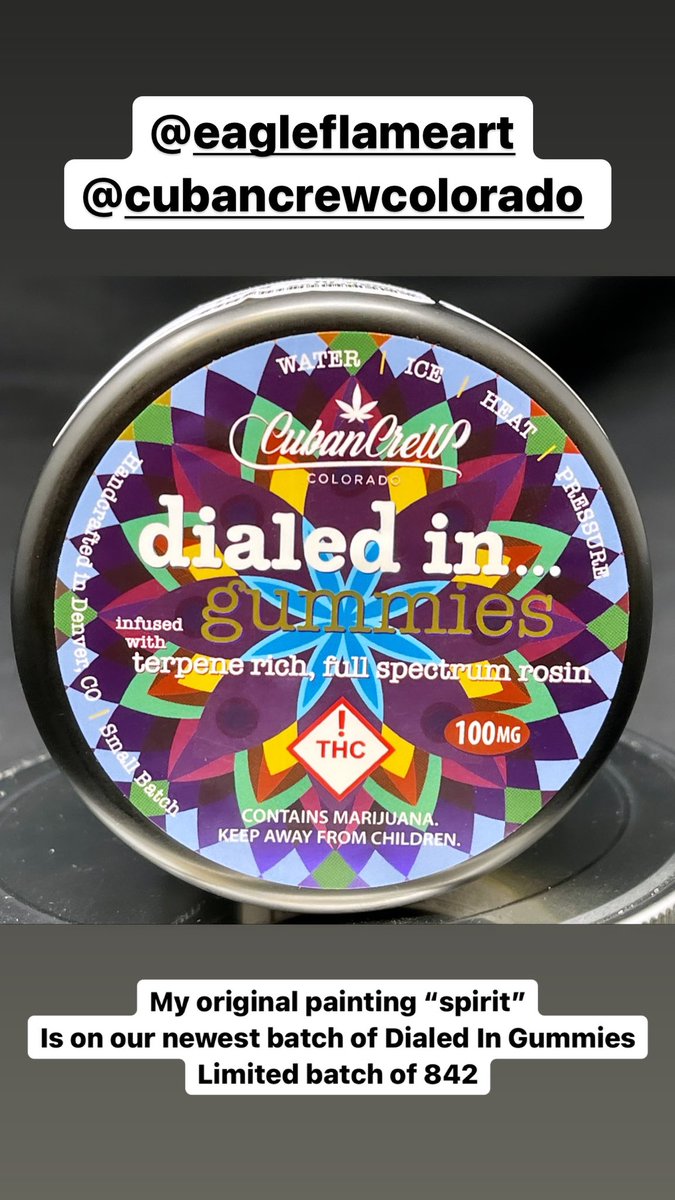 zmandesigns's tweet photo. It happened! My art on the best rosin gummies in town. #DialedinGummies
Slapz is Runtz x Grease Monkey. Bred by Cuban Crew. Consume Responsibly. 21+ limited batch of 842. Colorado only! https://t.co/GBsBToyHGE