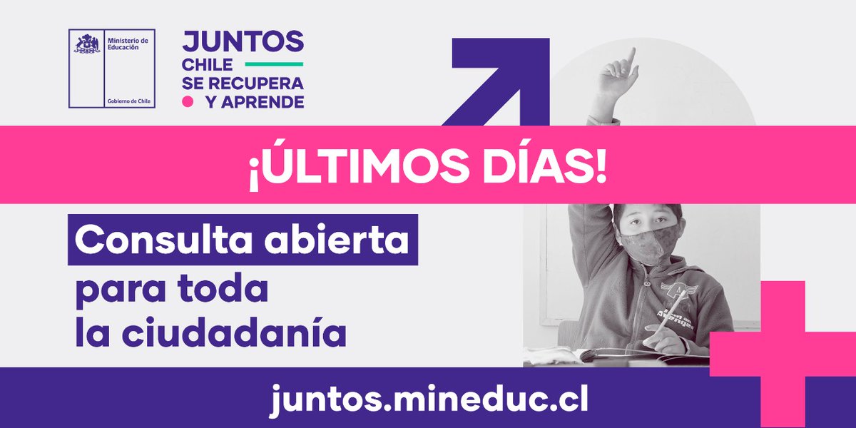 Mineduc's tweet photo. 🔔¡ÚLTIMOS DÍAS!🔔
Participa de la inédita Consulta Ciudadana Educativa que guiará la recuperación de aprendizajes de los próximos 4 años👥. 

🗓️ ¡Puedes contestarla hasta mañana! 
📎 Hazlo aquí https://t.co/ymn3STA5lX https://t.co/jl13zDHADT