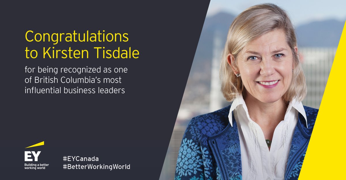 lorigbenson's tweet photo. Thrilled to see that #EYCanada’s Managing Partner, Government and Public Sector, Kirsten Tisdale has been recognized as one of British Columbia’s most influential business leaders by BC 500. Congratulations! https://t.co/FP7r1VZy2s
#EYPeople #BetterWorkingWorld https://t.co/ELs6b7JjfU