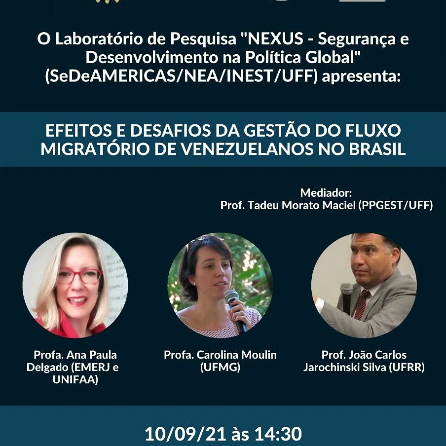 Pessoal, amanhã (10/09, às 14:30) ocorrerá o evento aberto "Efeitos e desafios da gestão do fluxo migratório de venezuelanos no Brasil", o qual será transmitido pelo canal do INEST no Youtube (youtube.com/c/InstitutodeE…)
Haverá emissão de certificado!