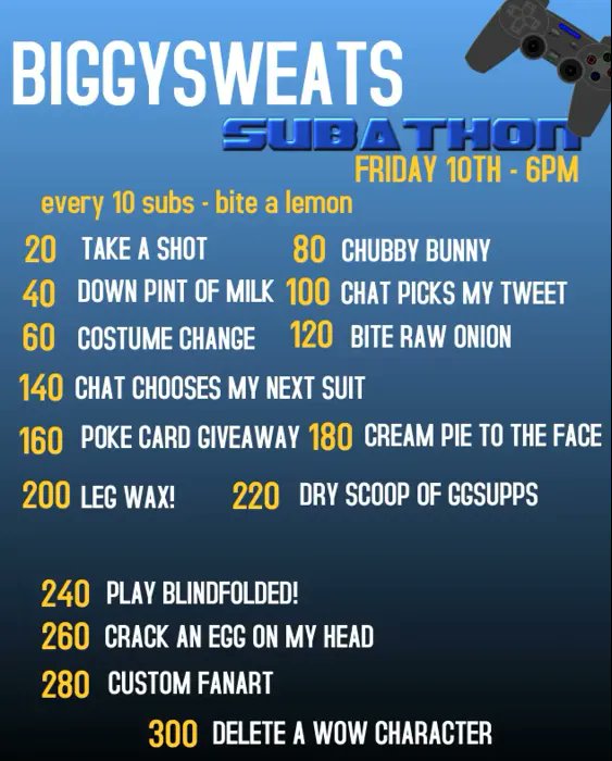 biggysweats's tweet photo. So there was a vote earlier in the month to see if you wanted a subathon! So I've got one planned out for you! 
 Whether we make it through them all or not let's have some fun ❤ #streamer https://t.co/6Bu3NWPcXx