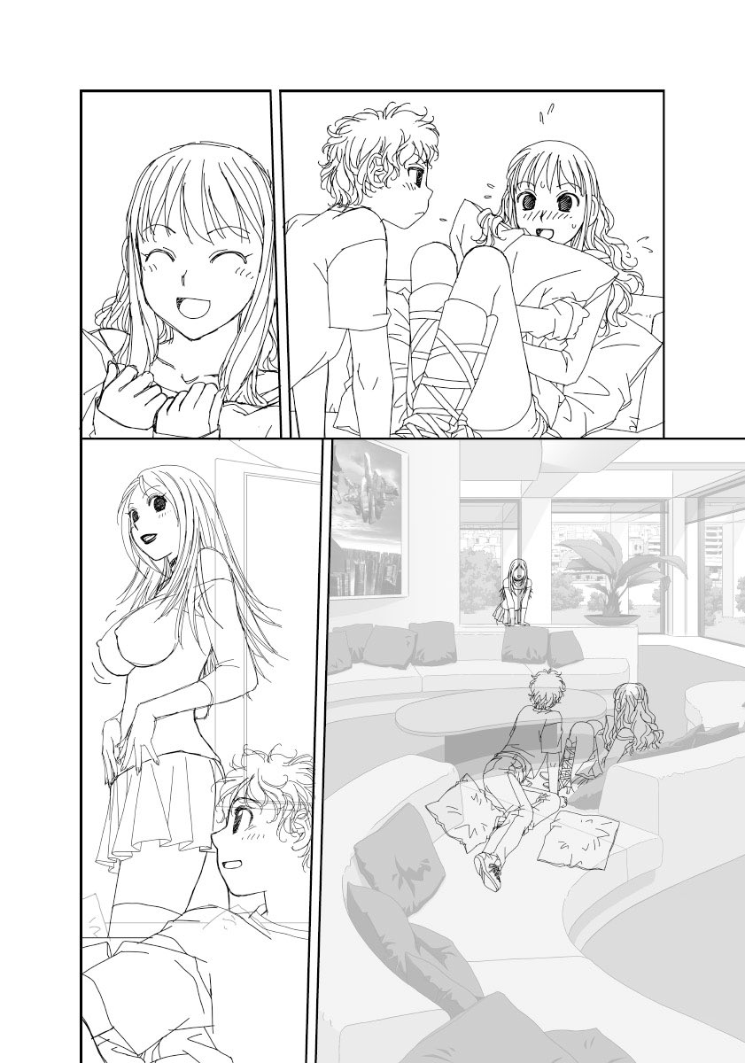 「My doll house」の下描き
台詞フキダシ擬音無し絵その、54

後半、女装してない時のありすが天パーなのは自分の髪でロングヘアになろうとしてたから 