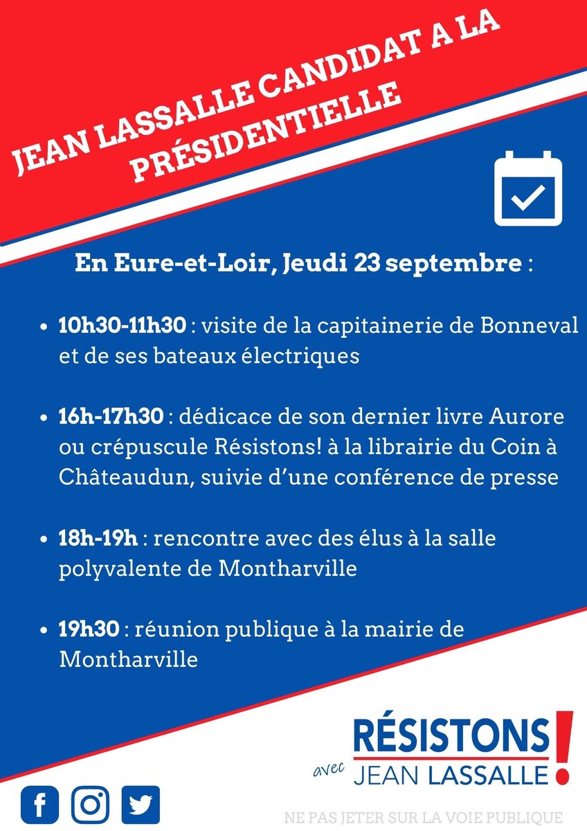 jeanlassalle's tweet image. Chères Euréliennes, Chers Euréliens, 
J’irai à votre rencontre le jeudi 23 septembre. 
Je serai à votre écoute à l’occasion d’échanges et de débats que je sais passionnants au sein de votre riche territoire #jeanlassalle @ResistonsFrance