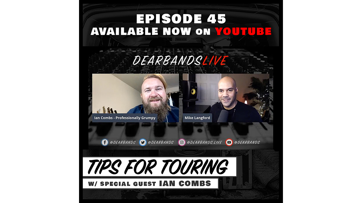 🚨 NEW EPISODE 🚨

DearBands LIVE - Ep. 45
TIPS FOR TOURING
w/ IAN COMBS (Producer, Musician)

Joined by Ian Combs discussing simple ways to make touring easier... or more difficult... why?
"Because TOURING SUCKS!!"

Watch now on YouTube!! 😎🤘
youtu.be/Q-NZyvPLdTM

#podcast