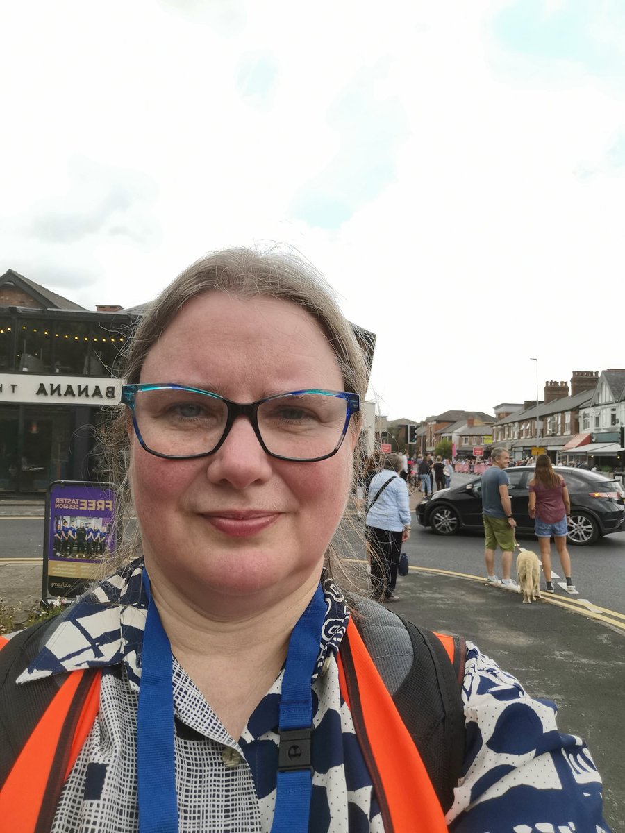 BirgittaHoffman's tweet photo. Today waiting for the #TourofBritain2021 in #Wilmslow. Really great athmosphere at Water Lane with lots of local and not so local cycling enthusiasts. Really happy, to have been able to help with #QRcodes #updates #photopositions #shadyspots #Wilmslowfirebrigade #Mascot https://t.co/8winLPwuST