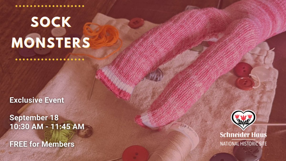 Get your tickets NOW for our newest exclusive event: Sock Monsters! Suitable for ages 7+
Join us on September 18th for a fun-filled morning and learn a few basic sewing skills by creating colourful, terrifying sock monsters!
Get your tickets here: eventbrite.ca/e/schneider-ha…