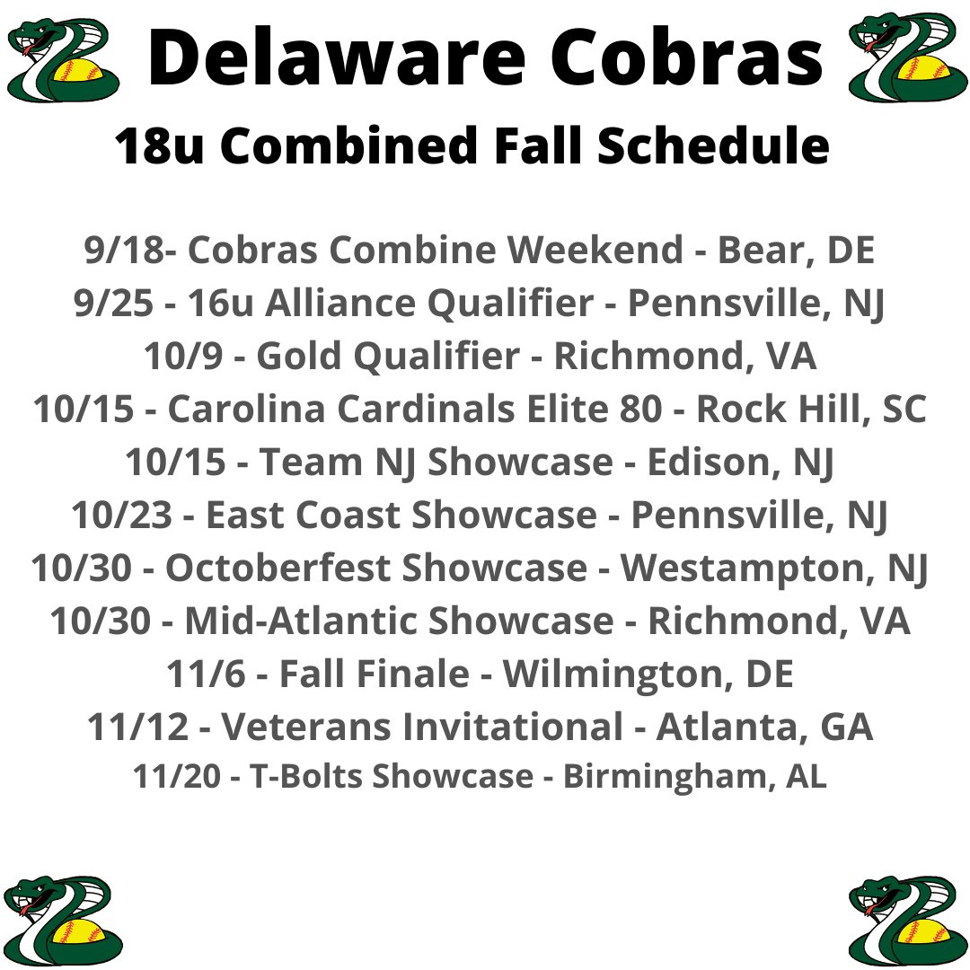 We are excited to get the fall season started! Schedule is set for our 18u teams. <a href="/Andrade1323/">Luis Andrade</a> <a href="/TomPritchard914/">Tom Pritchard</a> 
#AllGasNoBrakes 
#BleedGreen