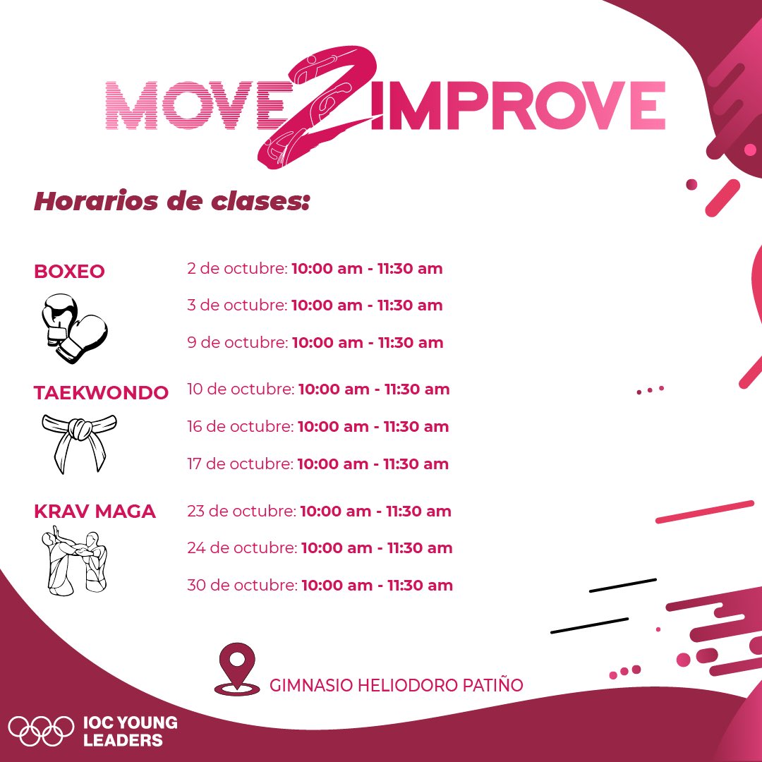 cjoly02's tweet photo. Y aquí dejo el calendario 📅 completo y con horarios ⏰ de #Move2Improve 

Este 2 de octubre inauguramos y te esperamos en el Heliodoro Patiño en San Francisco https://t.co/YMcIjEitko