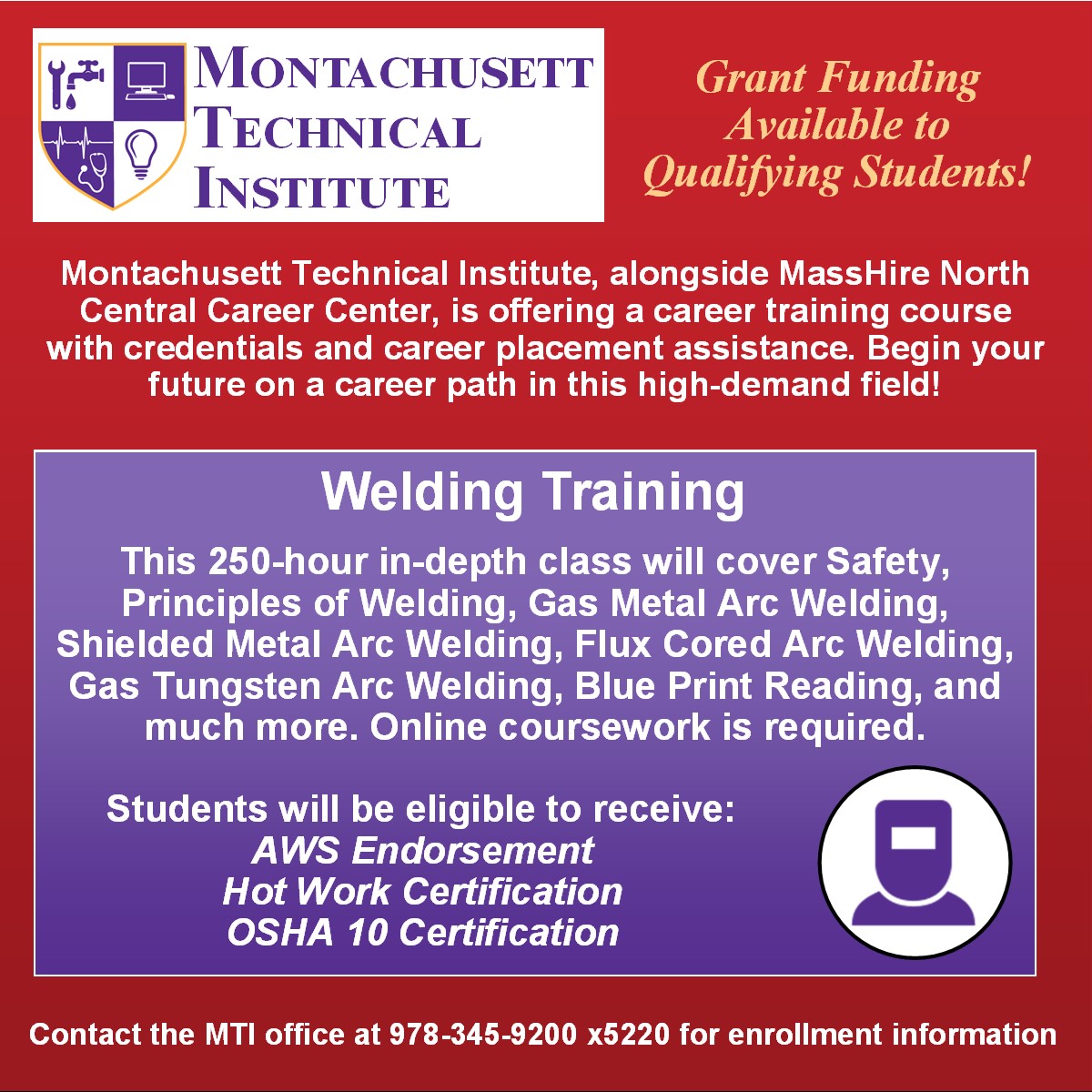 MontyTechNites's tweet photo. Now enrolling! Classes start September 21, and we have a few openings left. Contact us today!
#workforcedevelopment #trades #Welding #AdultEd https://t.co/v19K0pBf9C