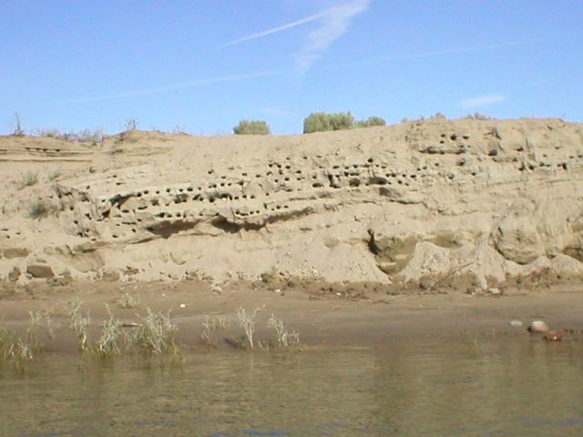 holes in bluffs along river